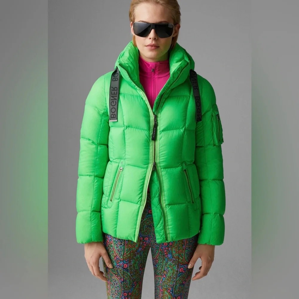 BOGNER Vibrant Lime Green Quilted Puffer Jacket Luxury Ski Coat